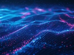 Blue,Abstract,Technology,Data,Wavy,Lines,In,Holographic,Style