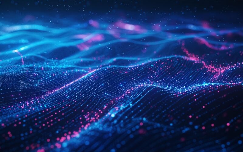 Blue,Abstract,Technology,Data,Wavy,Lines,In,Holographic,Style