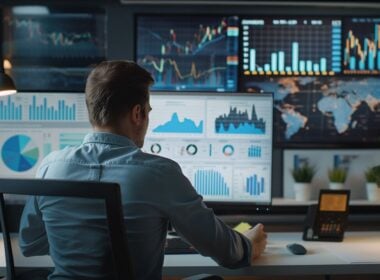 Financial Expert Reviews Market Projections and Investment Strategies on Computer