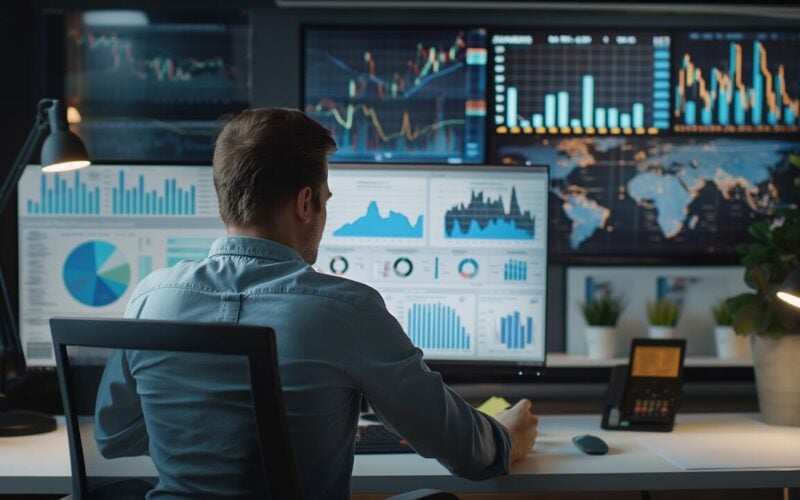 Financial Expert Reviews Market Projections and Investment Strategies on Computer